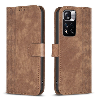 Xiaomi Redmi Note 11 Pro Case - Embossed Plaid Leather Wallet Cover with Card Slots, Kickstand, and 360 degree Protection