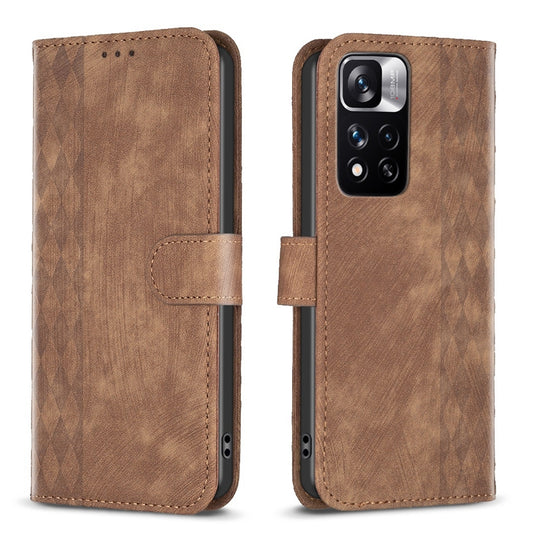 Xiaomi Redmi Note 11 Pro Case - Embossed Plaid Leather Wallet Cover with Card Slots, Kickstand, and 360 degree Protection