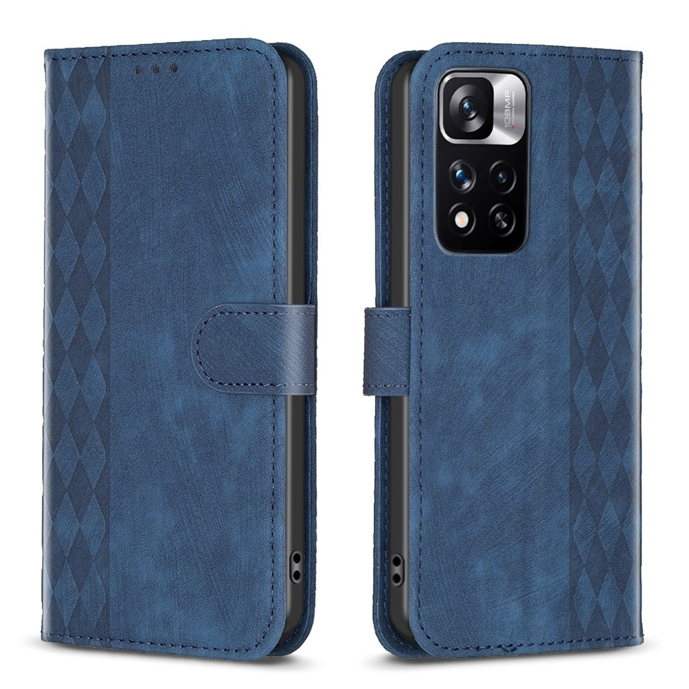 Xiaomi Redmi Note 11 Pro Case - Embossed Plaid Leather Wallet Cover with Card Slots, Kickstand, and 360 degree Protection