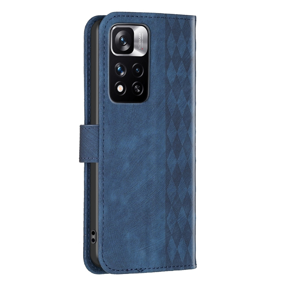 Xiaomi Redmi Note 11 Pro Case - Embossed Plaid Leather Wallet Cover with Card Slots, Kickstand, and 360 degree Protection