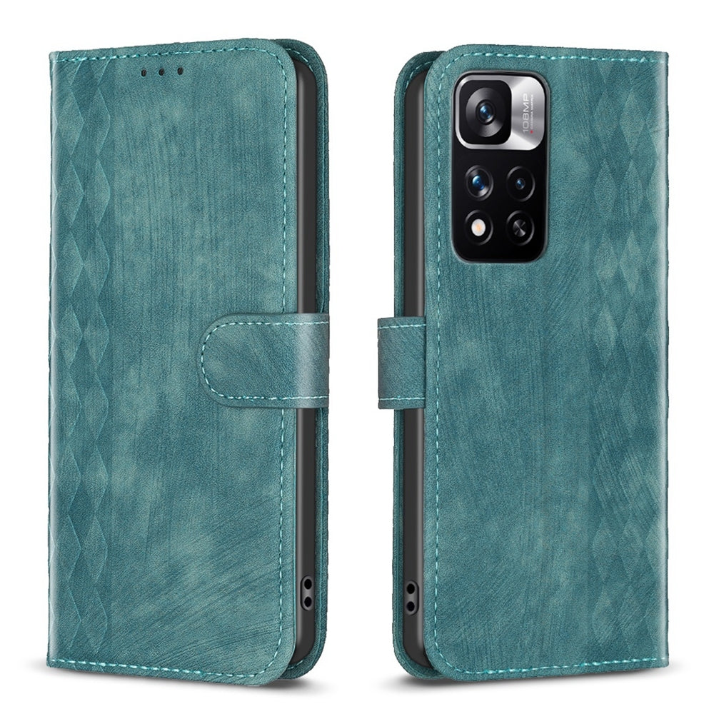 Xiaomi Redmi Note 11 Pro Case - Embossed Plaid Leather Wallet Cover with Card Slots, Kickstand, and 360 degree Protection