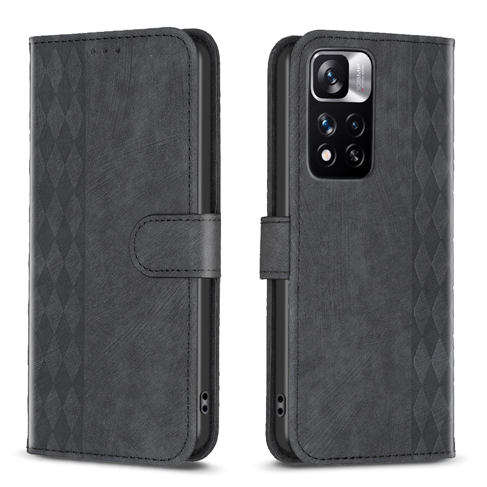 Xiaomi Redmi Note 11 Pro Case - Embossed Plaid Leather Wallet Cover with Card Slots, Kickstand, and 360 degree Protection