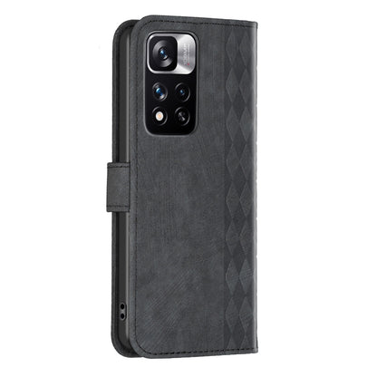 Xiaomi Redmi Note 11 Pro Case - Embossed Plaid Leather Wallet Cover with Card Slots, Kickstand, and 360 degree Protection