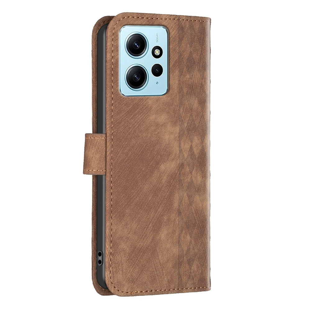 Xiaomi Redmi Note 12 4G Global Case - Embossed Plaid Leather Wallet Cover with Card Slots, Kickstand, and 360 degree Protection