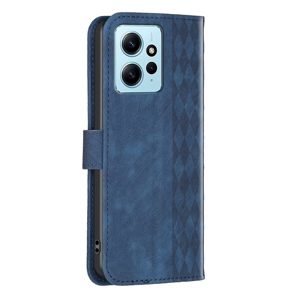 Xiaomi Redmi Note 12 4G Global Case - Embossed Plaid Leather Wallet Cover with Card Slots, Kickstand, and 360 degree Protection