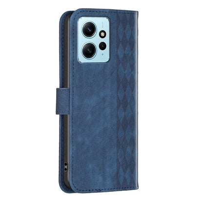 Xiaomi Redmi Note 12 4G Global Case - Embossed Plaid Leather Wallet Cover with Card Slots, Kickstand, and 360 degree Protection