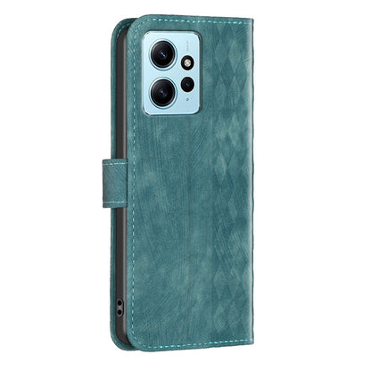 Xiaomi Redmi Note 12 4G Global Case - Embossed Plaid Leather Wallet Cover with Card Slots, Kickstand, and 360 degree Protection