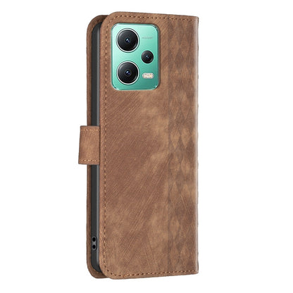 Xiaomi Redmi Note 12 5G Global Case - Embossed Plaid Leather Wallet Cover with Card Slots, Kickstand, and 360 degree Protection