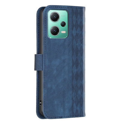 Xiaomi Redmi Note 12 5G Global Case - Embossed Plaid Leather Wallet Cover with Card Slots, Kickstand, and 360 degree Protection