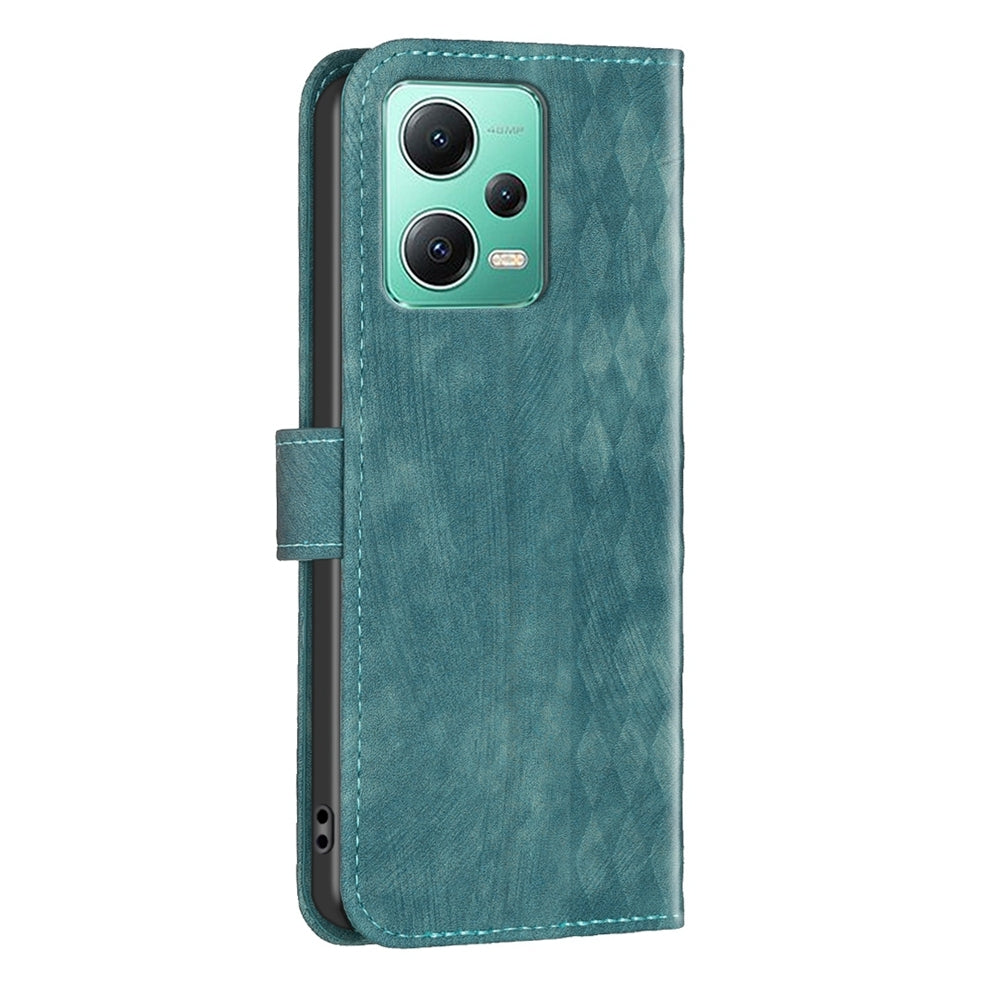 Xiaomi Redmi Note 12 5G Global Case - Embossed Plaid Leather Wallet Cover with Card Slots, Kickstand, and 360 degree Protection