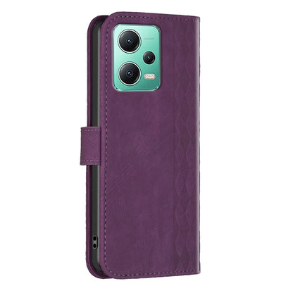 Xiaomi Redmi Note 12 5G Global Case - Embossed Plaid Leather Wallet Cover with Card Slots, Kickstand, and 360 degree Protection