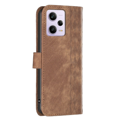 Xiaomi Redmi Note 12 Pro Global Case - Embossed Plaid Leather Wallet Cover with Card Slots, Kickstand, and 360 degree Protection