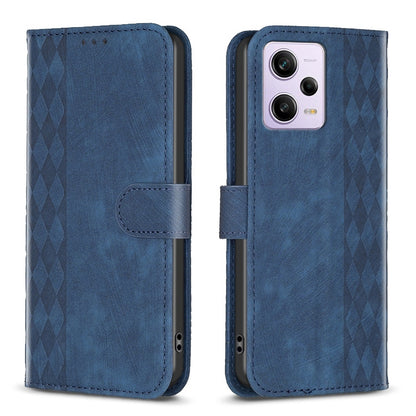 Xiaomi Redmi Note 12 Pro Global Case - Embossed Plaid Leather Wallet Cover with Card Slots, Kickstand, and 360 degree Protection