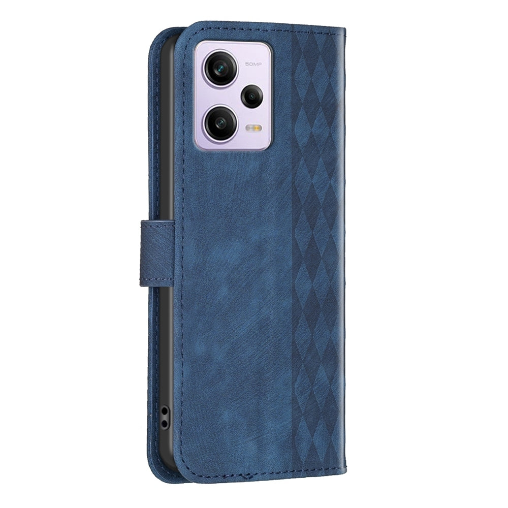 Xiaomi Redmi Note 12 Pro Global Case - Embossed Plaid Leather Wallet Cover with Card Slots, Kickstand, and 360 degree Protection