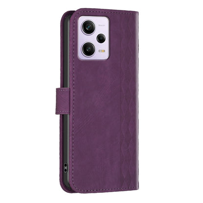 Xiaomi Redmi Note 12 Pro Global Case - Embossed Plaid Leather Wallet Cover with Card Slots, Kickstand, and 360 degree Protection