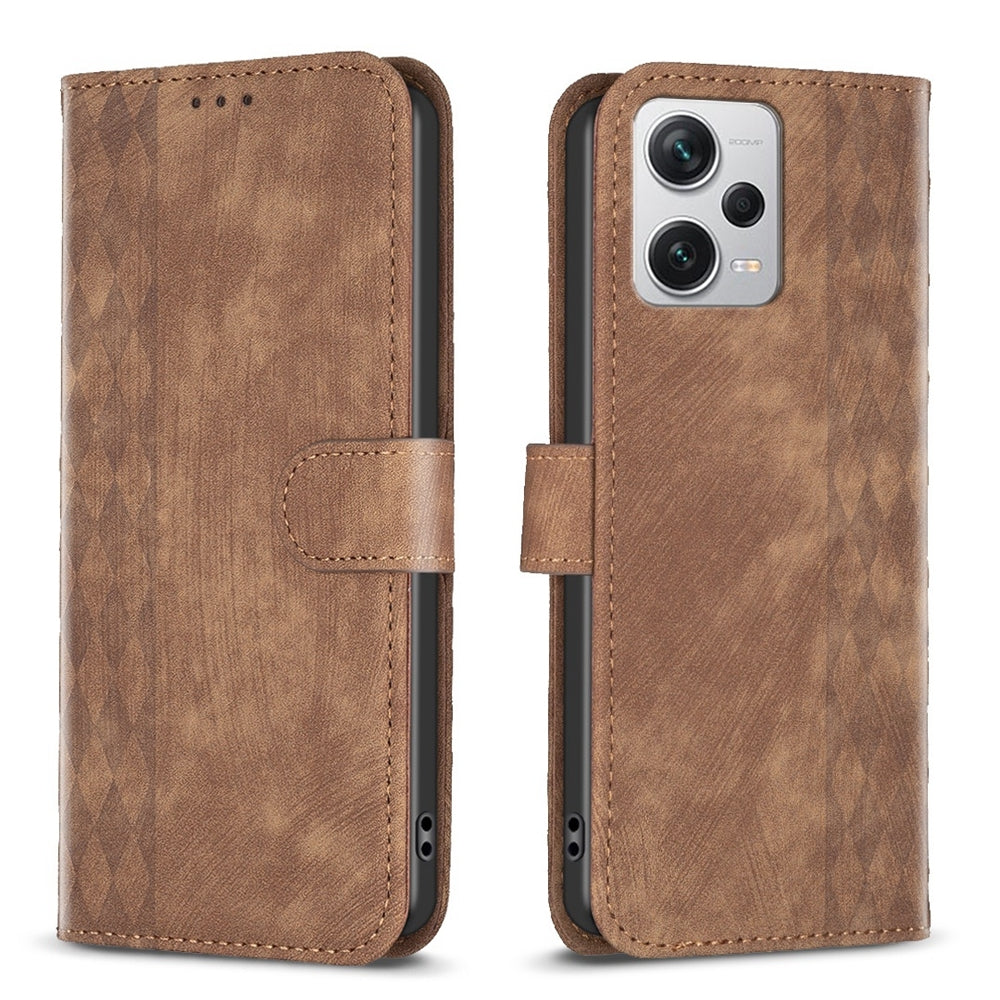 Xiaomi Redmi Note 12 Pro+ Global Case - Embossed Plaid Leather Wallet Cover with Card Slots, Kickstand, and 360 degree Protection