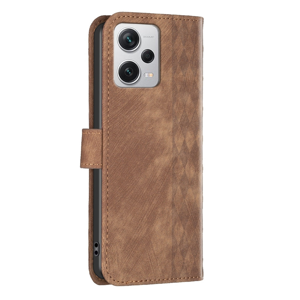 Xiaomi Redmi Note 12 Pro+ Global Case - Embossed Plaid Leather Wallet Cover with Card Slots, Kickstand, and 360 degree Protection