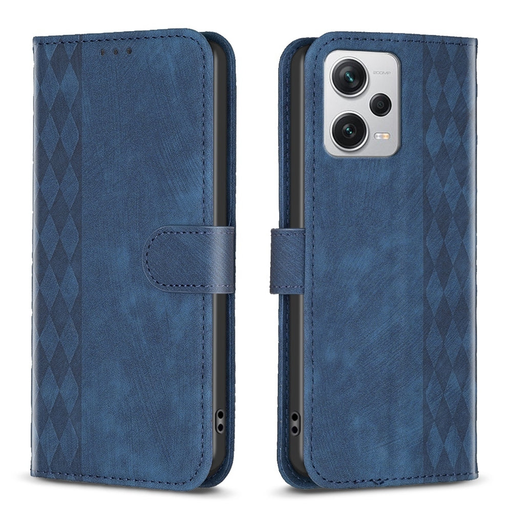 Xiaomi Redmi Note 12 Pro+ Global Case - Embossed Plaid Leather Wallet Cover with Card Slots, Kickstand, and 360 degree Protection