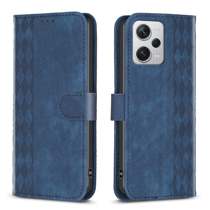 Xiaomi Redmi Note 12 Pro+ Global Case - Embossed Plaid Leather Wallet Cover with Card Slots, Kickstand, and 360 degree Protection