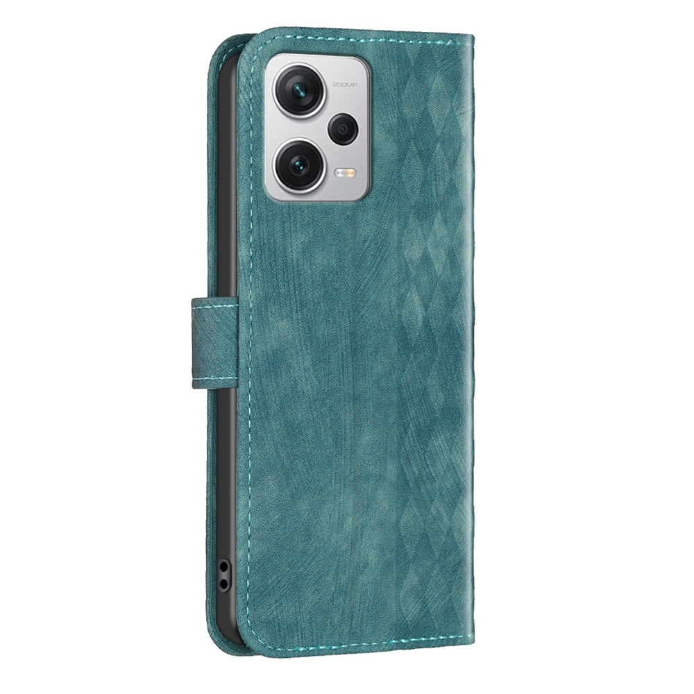 Xiaomi Redmi Note 12 Pro+ Global Case - Embossed Plaid Leather Wallet Cover with Card Slots, Kickstand, and 360 degree Protection