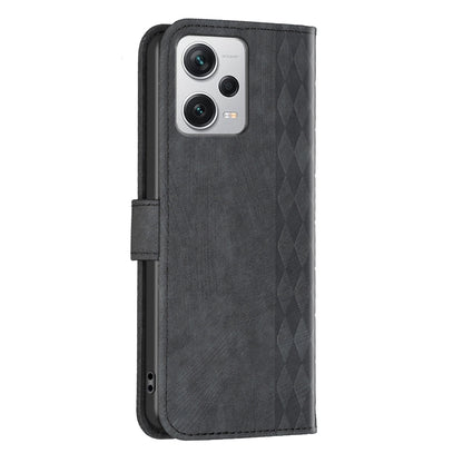 Xiaomi Redmi Note 12 Pro+ Global Case - Embossed Plaid Leather Wallet Cover with Card Slots, Kickstand, and 360 degree Protection