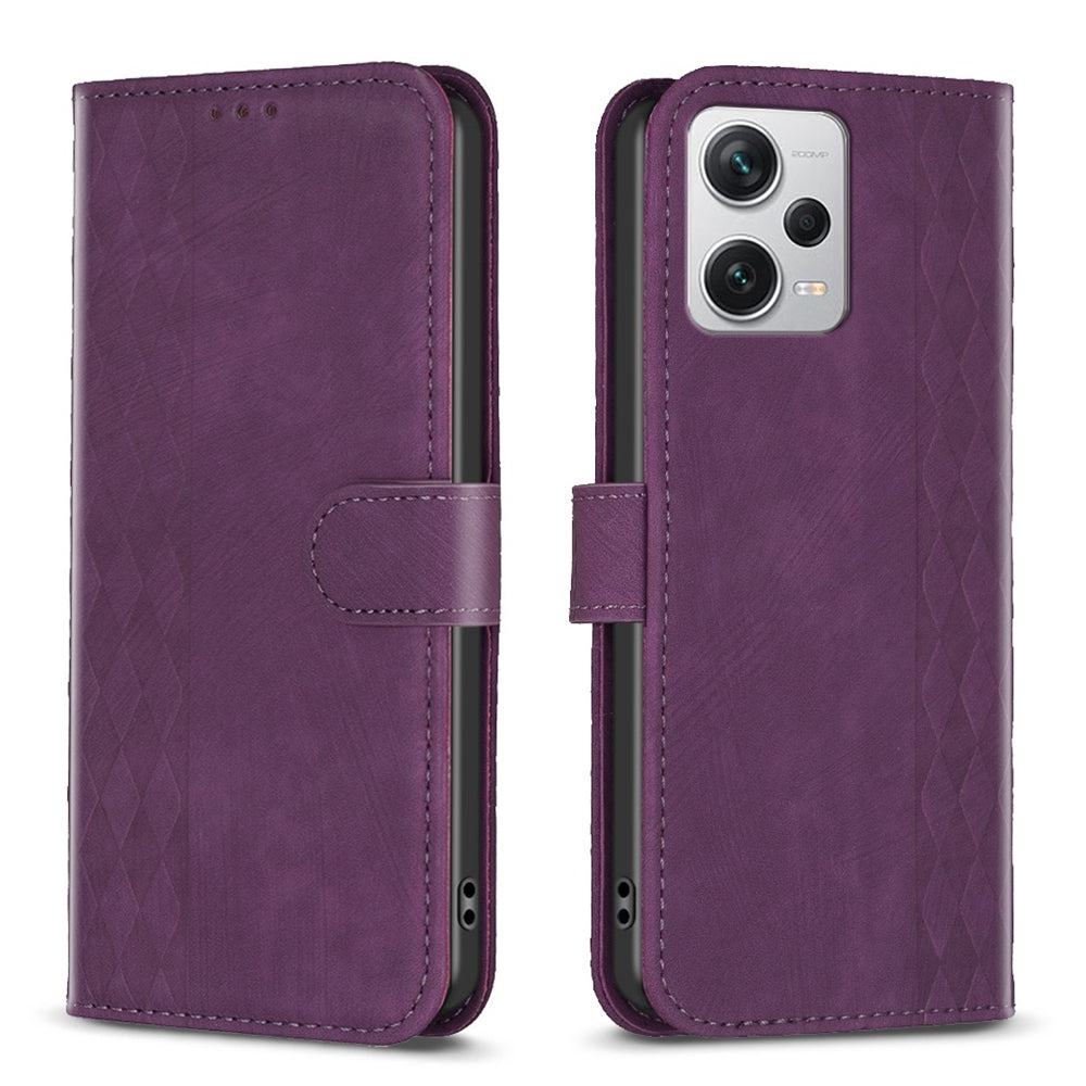 Xiaomi Redmi Note 12 Pro+ Global Case - Embossed Plaid Leather Wallet Cover with Card Slots, Kickstand, and 360 degree Protection