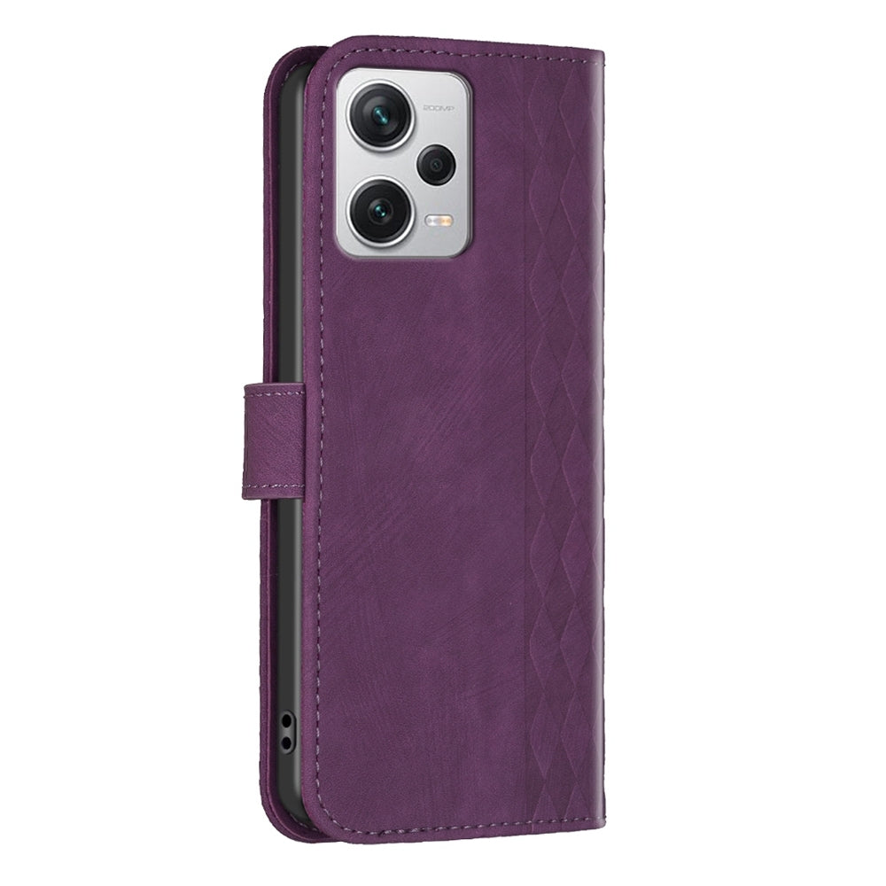 Xiaomi Redmi Note 12 Pro+ Global Case - Embossed Plaid Leather Wallet Cover with Card Slots, Kickstand, and 360 degree Protection