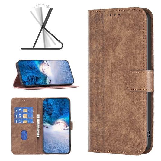 Xiaomi Redmi Note 12S 4G Case - Embossed Plaid Leather Wallet Cover with Card Slots, Kickstand, and 360 degree Protection