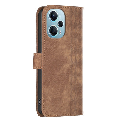 Xiaomi Poco F5 5G Case - Embossed Plaid Leather Wallet Cover with Card Slots, Kickstand, and 360 degree Protection