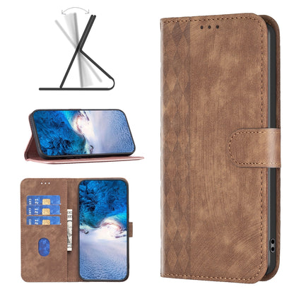 Xiaomi Redmi Note 12 Turbo Case - Embossed Plaid Leather Wallet Cover with Card Slots, Kickstand, and 360 degree Protection