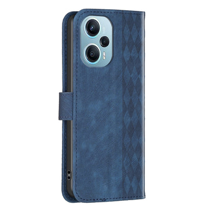 Xiaomi Poco F5 5G Case - Embossed Plaid Leather Wallet Cover with Card Slots, Kickstand, and 360 degree Protection