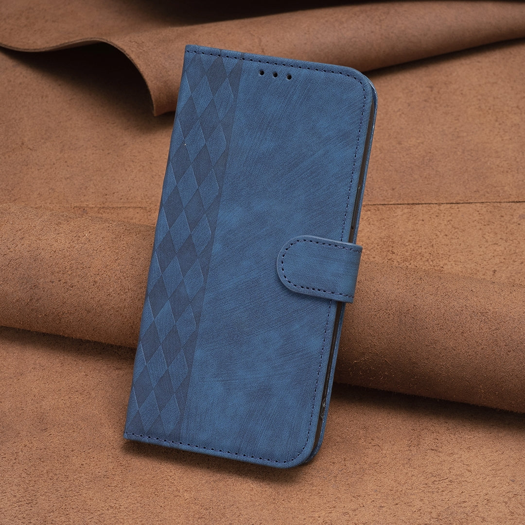 Xiaomi Redmi 12 4G Case - Embossed Plaid Leather Wallet Cover with Card Slots, Kickstand, and 360 degree Protection