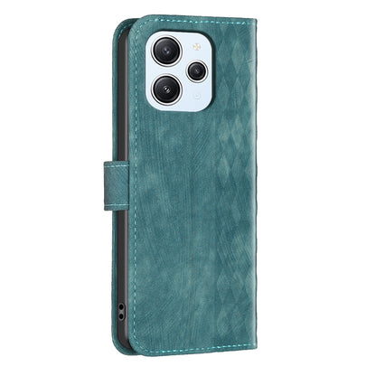 Xiaomi Redmi 12 4G Case - Embossed Plaid Leather Wallet Cover with Card Slots, Kickstand, and 360 degree Protection