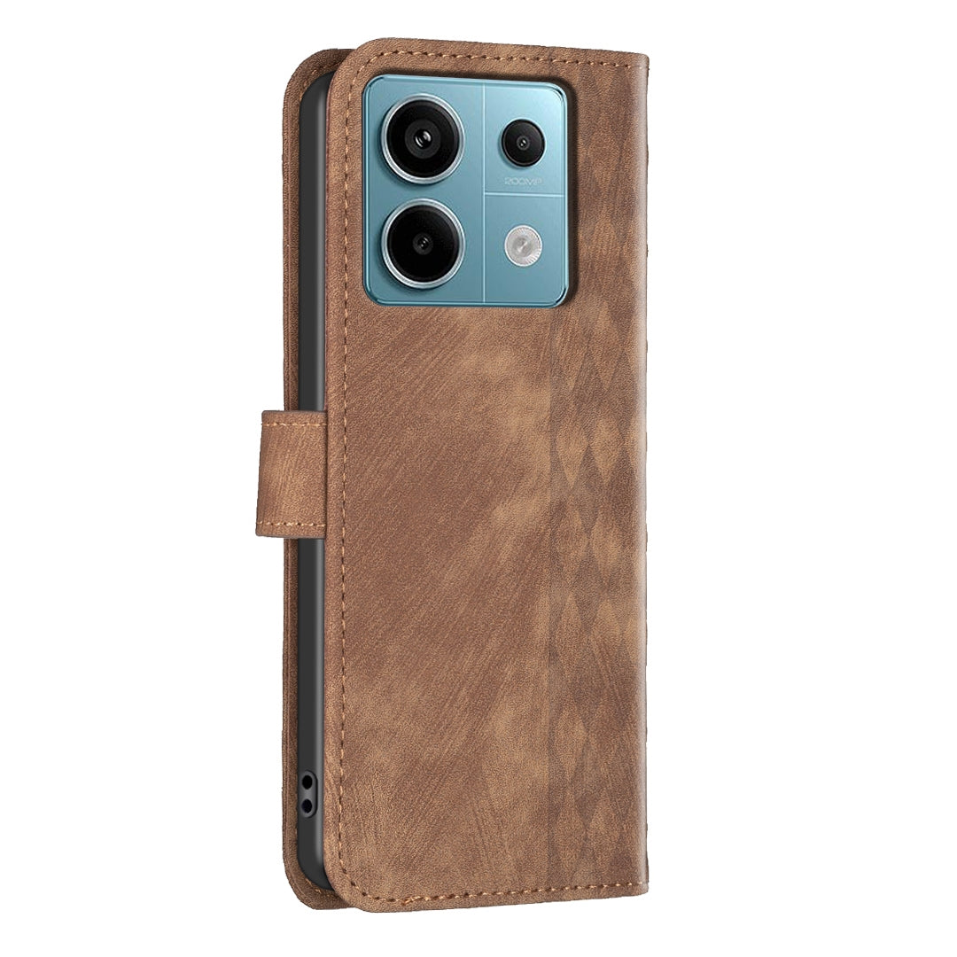 Xiaomi Redmi Note 13 Pro 5G Case - Embossed Plaid Leather Wallet Cover with Card Slots, Kickstand, and 360 degree Protection