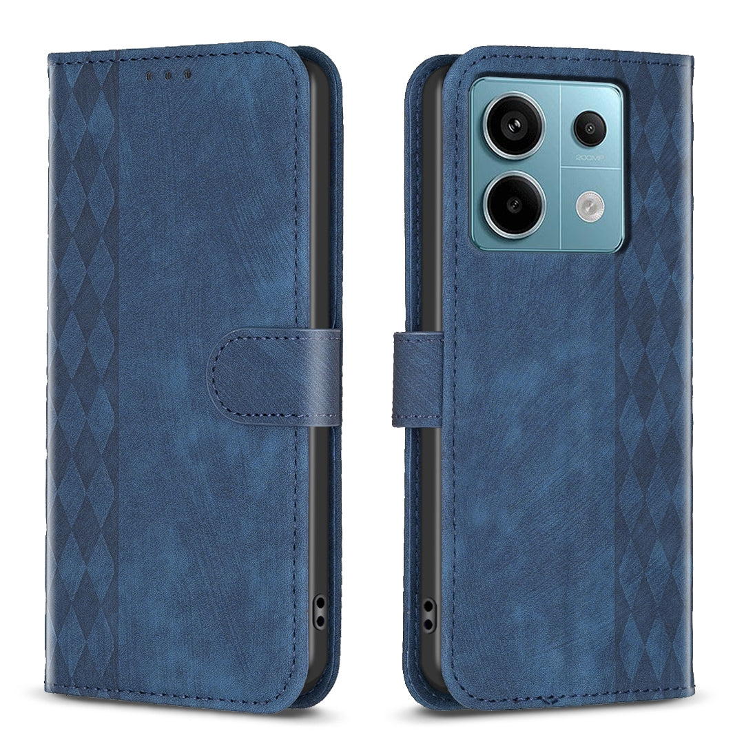 Xiaomi Redmi Note 13 Pro 5G Case - Embossed Plaid Leather Wallet Cover with Card Slots, Kickstand, and 360 degree Protection