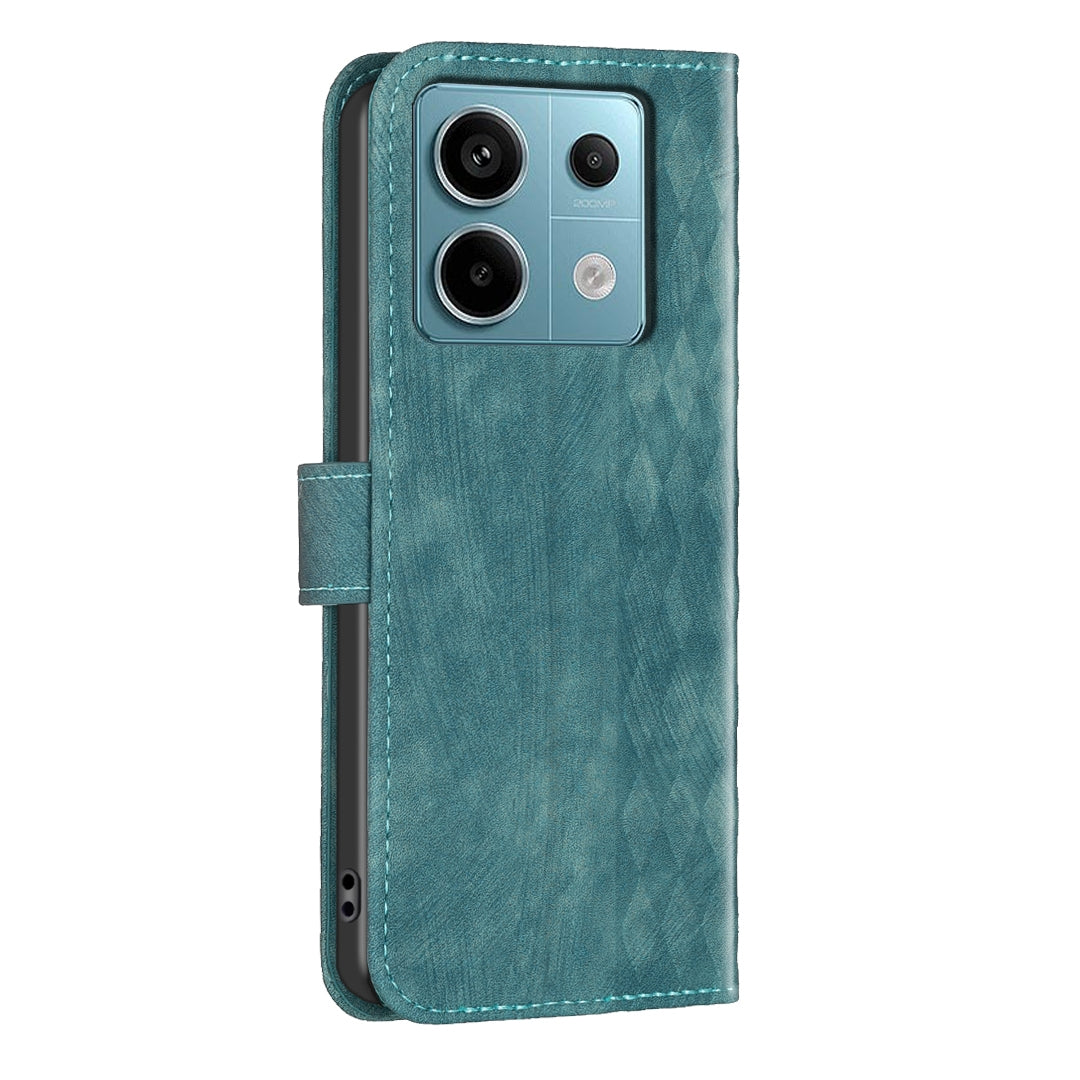 Xiaomi Redmi Note 13 Pro 5G Case - Embossed Plaid Leather Wallet Cover with Card Slots, Kickstand, and 360 degree Protection