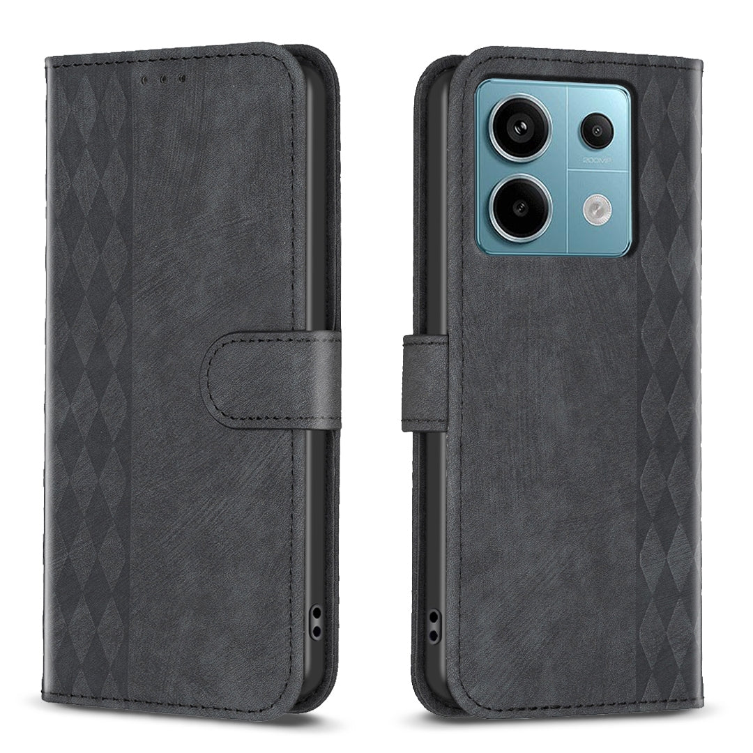 Xiaomi Redmi Note 13 Pro 5G Case - Embossed Plaid Leather Wallet Cover with Card Slots, Kickstand, and 360 degree Protection