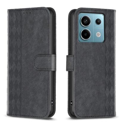 Xiaomi Redmi Note 13 Pro 5G Case - Embossed Plaid Leather Wallet Cover with Card Slots, Kickstand, and 360 degree Protection