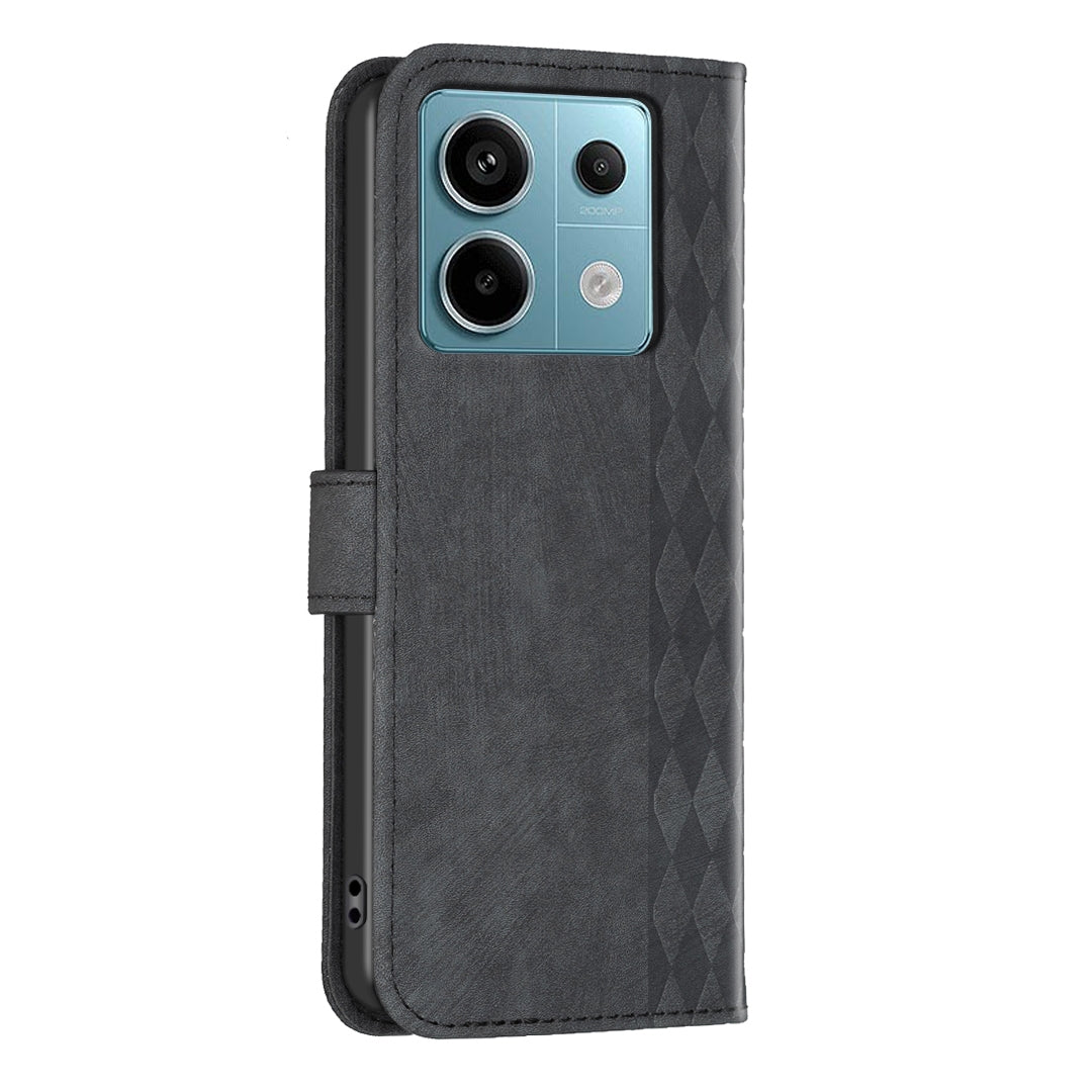 Xiaomi Redmi Note 13 Pro 5G Case - Embossed Plaid Leather Wallet Cover with Card Slots, Kickstand, and 360 degree Protection