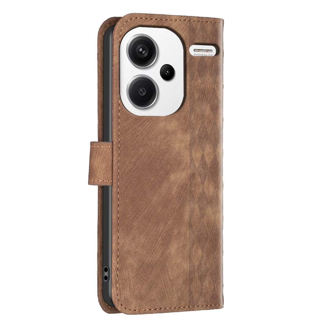 Xiaomi Redmi Note 13 Pro+ 5G Case - Embossed Plaid Leather Wallet Cover with Card Slots, Kickstand, and 360 degree Protection