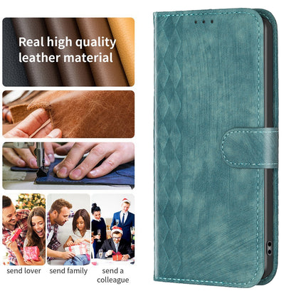 Xiaomi Redmi Note 13 Pro+ 5G Case - Embossed Plaid Leather Wallet Cover with Card Slots, Kickstand, and 360 degree Protection