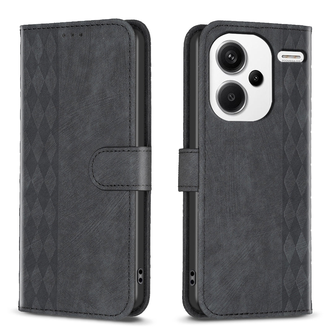 Xiaomi Redmi Note 13 Pro+ 5G Case - Embossed Plaid Leather Wallet Cover with Card Slots, Kickstand, and 360 degree Protection