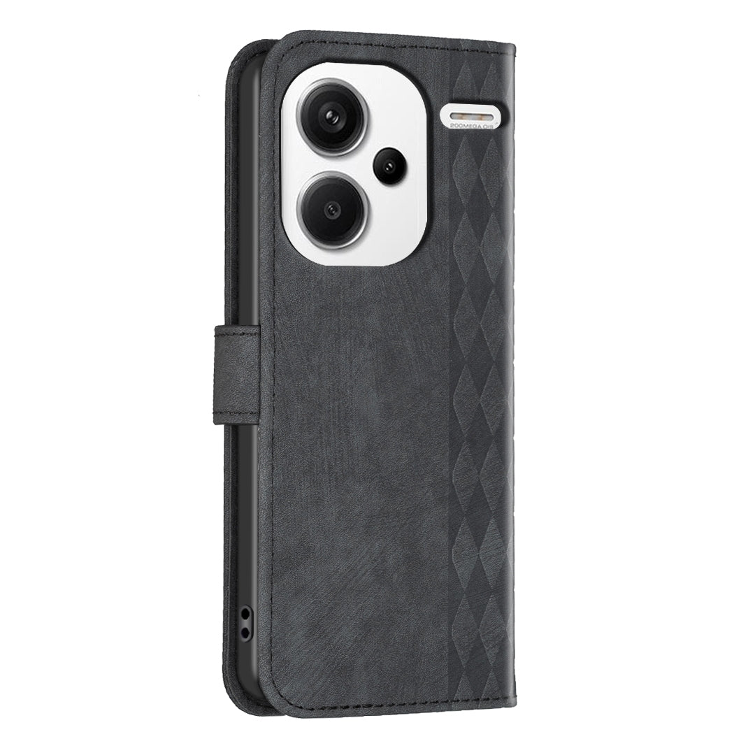 Xiaomi Redmi Note 13 Pro+ 5G Case - Embossed Plaid Leather Wallet Cover with Card Slots, Kickstand, and 360 degree Protection