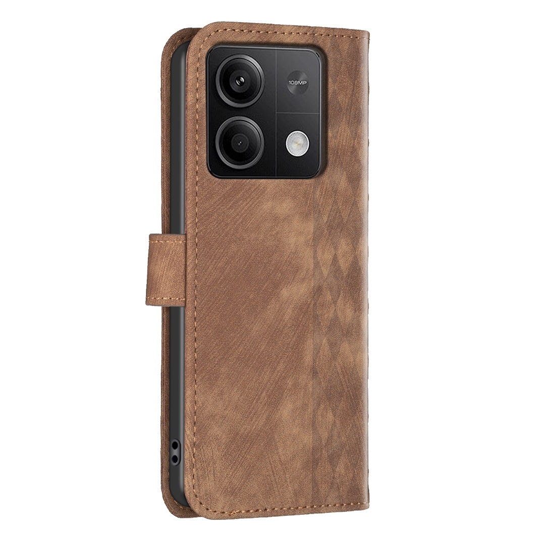 Xiaomi Redmi Note 13 Case - Embossed Plaid Leather Wallet Cover with Card Slots, Kickstand, and 360 degree Protection