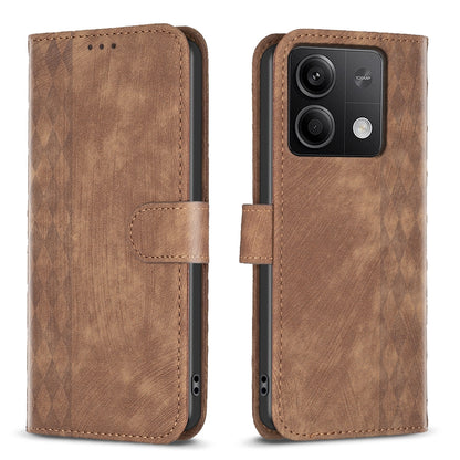 Xiaomi Redmi Note 13 Case - Embossed Plaid Leather Wallet Cover with Card Slots, Kickstand, and 360 degree Protection