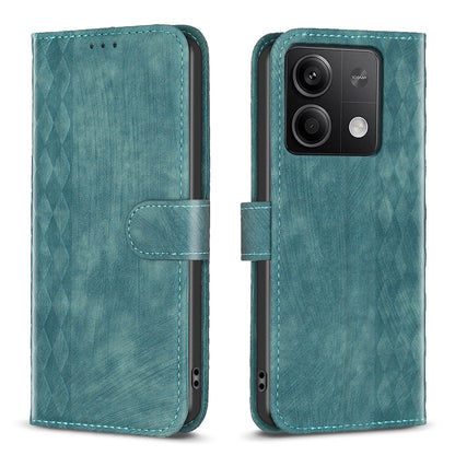 Xiaomi Redmi Note 13 Case - Embossed Plaid Leather Wallet Cover with Card Slots, Kickstand, and 360 degree Protection