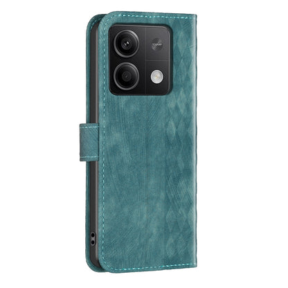 Xiaomi Redmi Note 13 Case - Embossed Plaid Leather Wallet Cover with Card Slots, Kickstand, and 360 degree Protection