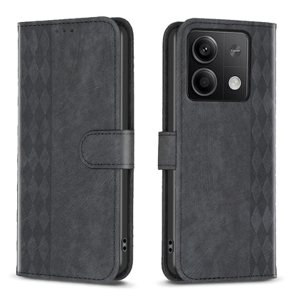 Xiaomi Redmi Note 13 Case - Embossed Plaid Leather Wallet Cover with Card Slots, Kickstand, and 360 degree Protection