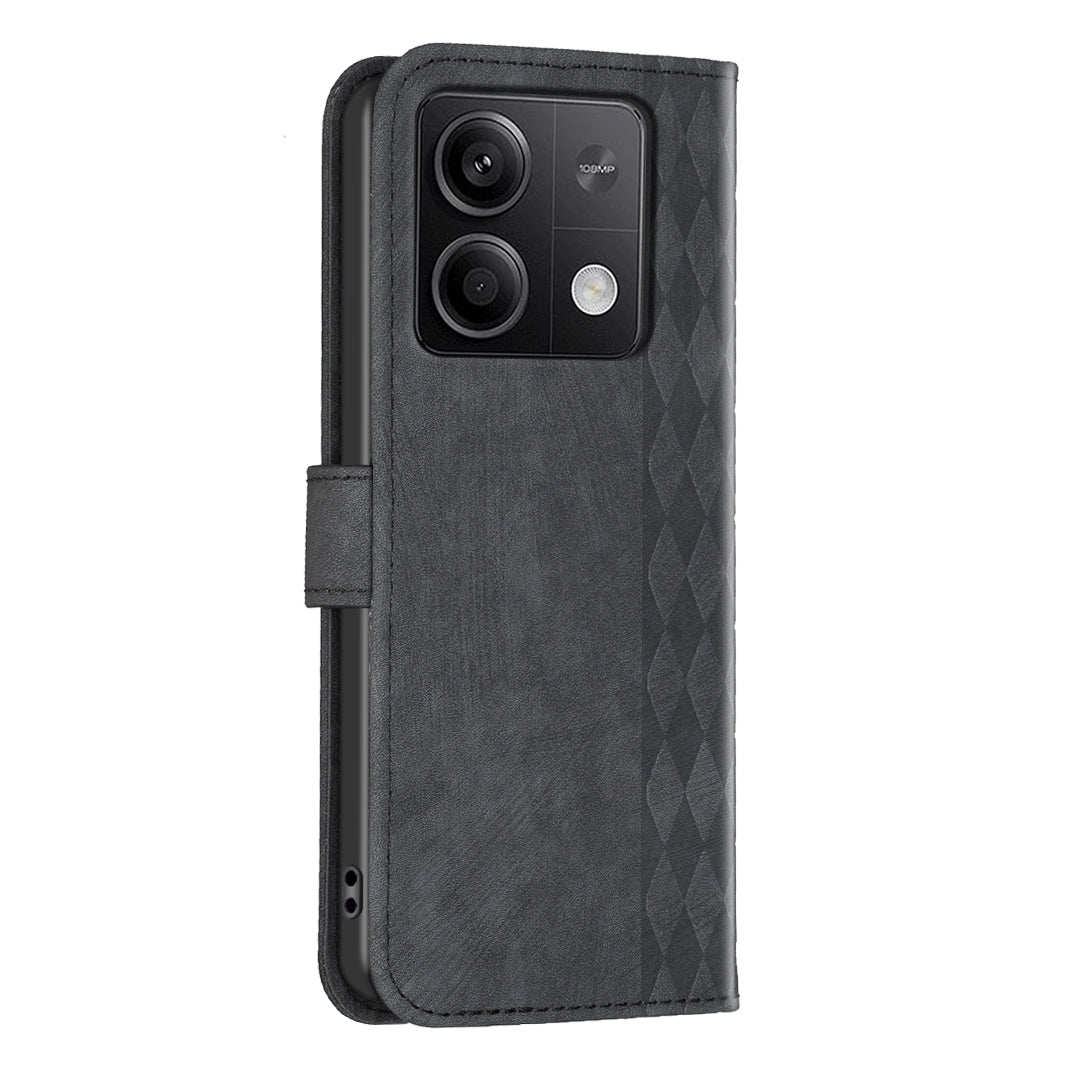 Xiaomi Redmi Note 13 Case - Embossed Plaid Leather Wallet Cover with Card Slots, Kickstand, and 360 degree Protection