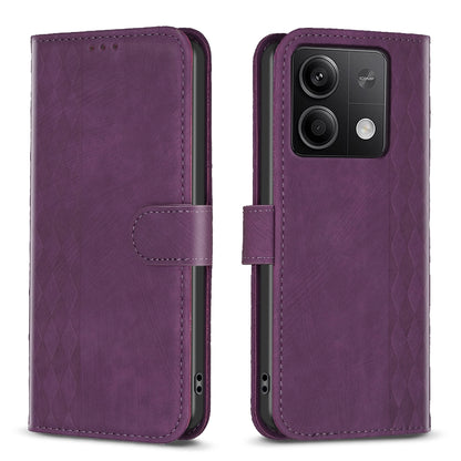 Xiaomi Redmi Note 13 Case - Embossed Plaid Leather Wallet Cover with Card Slots, Kickstand, and 360 degree Protection